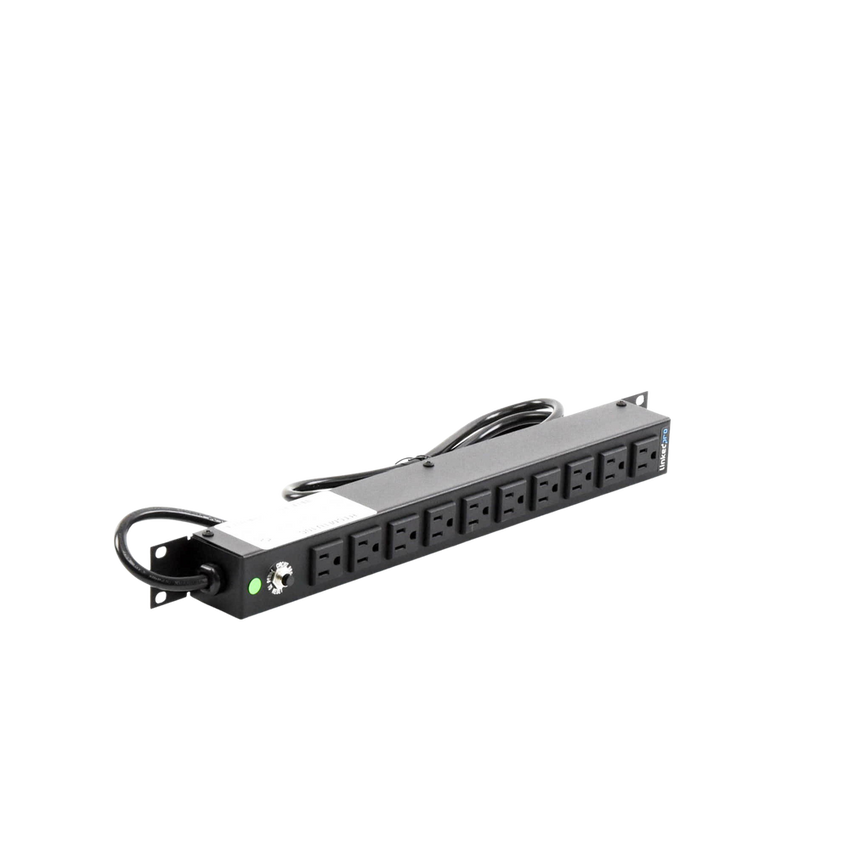 Multicontacto Horizontal (PDU) de 10 Contactos (NEMA 5-15R) Rack 19" 1UR. Voltaje Entrada/Salida: 120Vca/15A