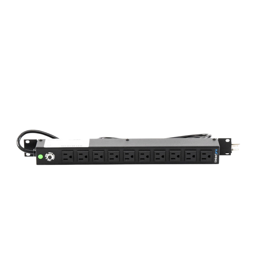 Multicontacto Horizontal (PDU) de 10 Contactos (NEMA 5-15R) Rack 19" 1UR. Voltaje Entrada/Salida: 120Vca/15A