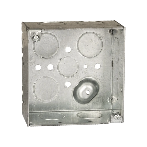 Caja Cuadrada Galvanizada  de 4 x 4" / Profundidad 2 1/8 / 11 Entradas de 3/4" y 1 de 1/2".