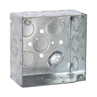 Caja Cuadrada Galvanizada  de 4" x 4", profundidad de 2 1/8". Cuenta con 10 KO de 1/2" y 6 TKO (1/2" - 3/4"))