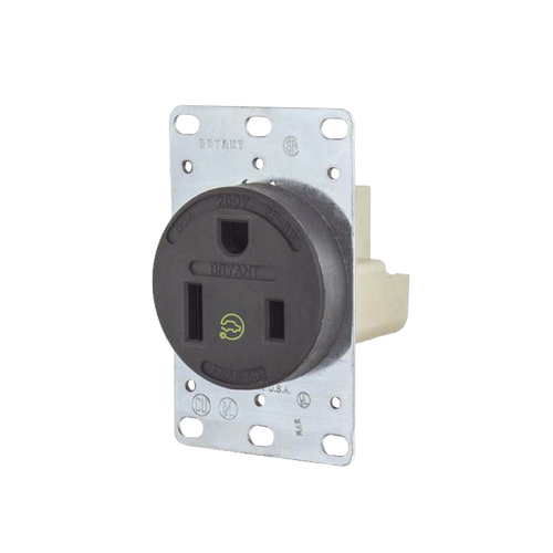 Receptáculo Individual de 50 A 250 V /  2 Polos 3 Hilos/ Nema 6- 50 R / Color Negro/ Grado Industrial-Comercial.