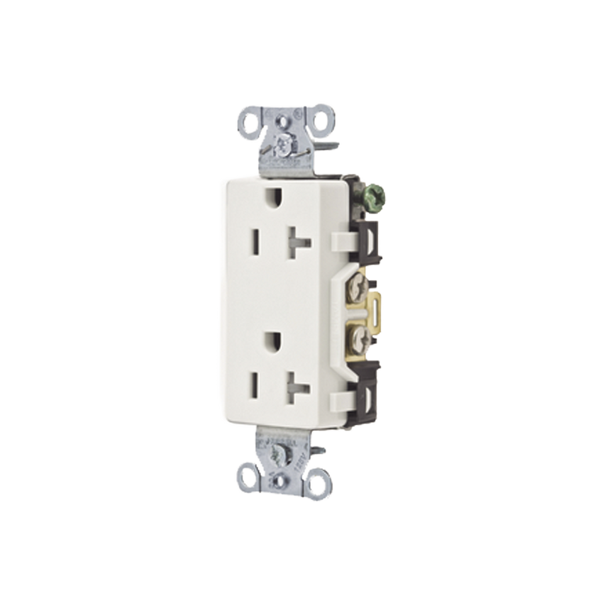 Contacto Duplex Decorador 20 A 125V /  Resistente a manipulaciones / 2 Polos 3 Hilos/ Nema 5-20 R / Color Blanco / Grado Industrial.