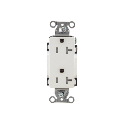 Contacto Duplex Decorador 20 A 125V /  Resistente a manipulaciones / 2 Polos 3 Hilos/ Nema 5-20 R / Color Blanco / Grado Industrial.