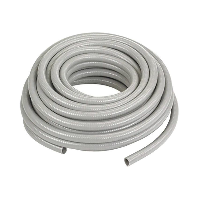 Manguera hermética flexible tipo PolyTuff no metálica, gris de 1" y 100 pies. Uso comercial/industrial.