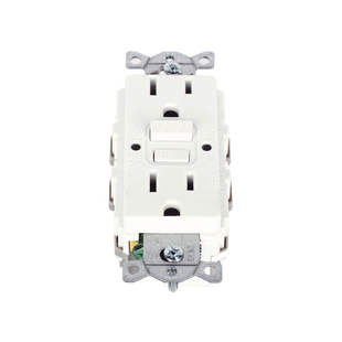 Contacto de Auto-verificación GFCI con Interruptor de Falla a Tierra de 15 A 125 V 2 Polos, 3 Hilos Color Blanco (Nema 5-15R), Grado Comercial.