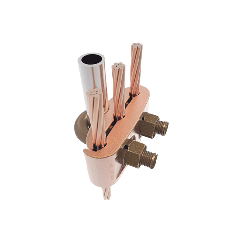 Conector Mecánico para 3 Cables para Calibre 2/0 AWG - 250 KCMIL a Tubería de 3/8"  o  Varilla 5/8" - 3/4".