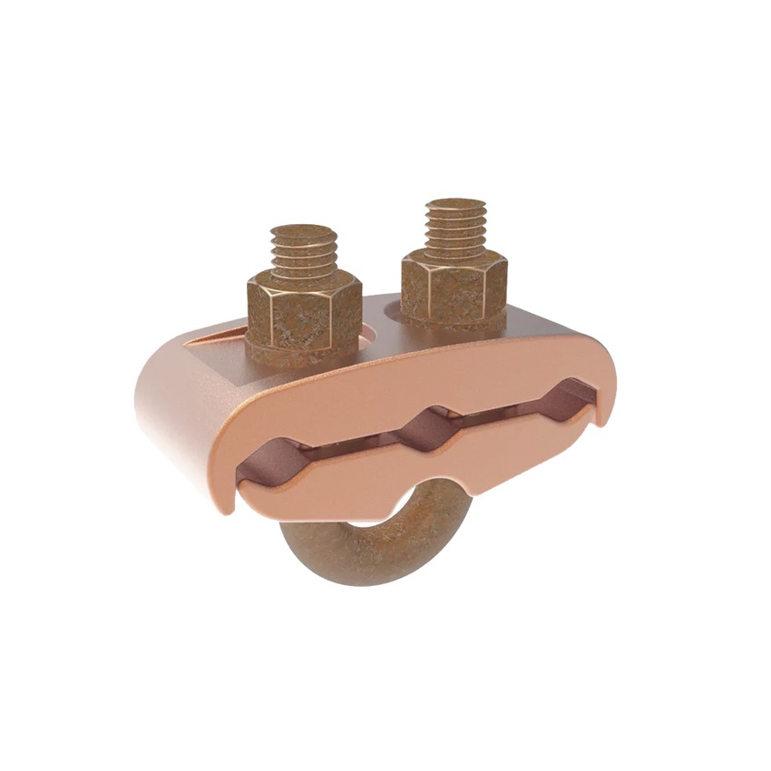 Conector Mecánico para 3 Cables para Calibre 2/0 AWG - 250 KCMIL a Tubería de 3/8"  o  Varilla 5/8" - 3/4".