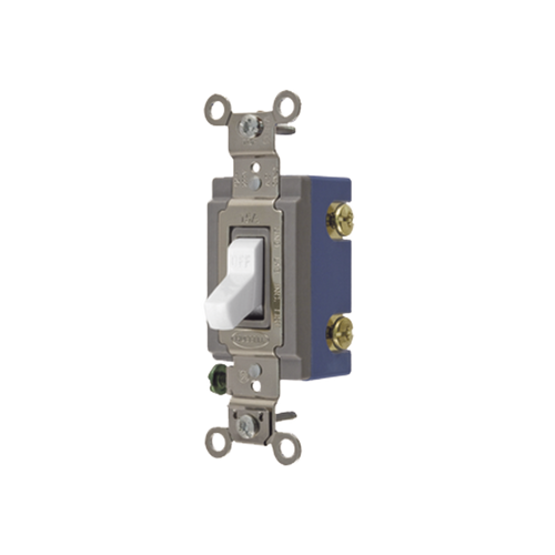Interruptor de Palanca 15 A 120-277 V CA/ Unipolar / Grado Industrial/ Uso Extra Pesado / Cableado Lateral y Posterior / Color Blanco.