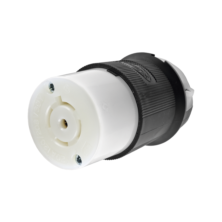 Conector Industrial con Bloqueo de Media Vuelta / 20 A 120/208 V CA / 4 Polos 5 Hilos / Color Blanco y Negro / Nema L21-20R/ Grado Industrial.