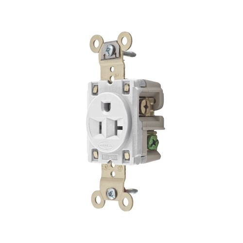 Contacto Sencillo / 20 A 125 V / 2 Polos 3 Hilos / Nema 5-20R / Color Blanco / Grado Industrial.