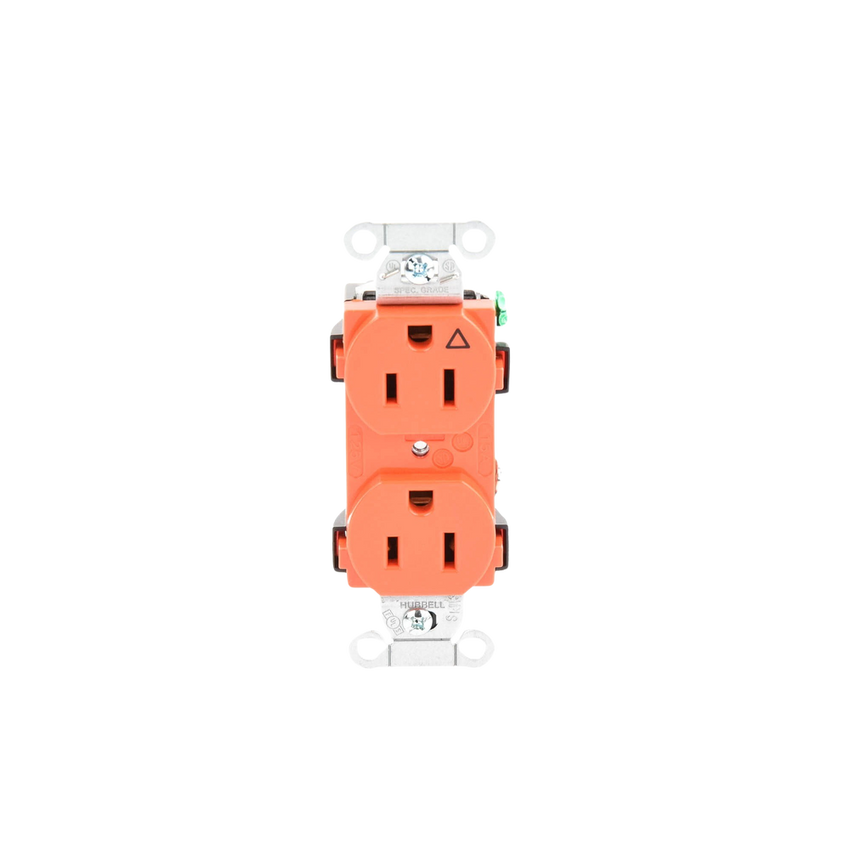 Contacto Dúplex Conexión a Tierra Aislada/ 15A 125V/ 2 polos 3 Hilos/ Nema 5-15R /Grado Comercial/ Color Naranja.