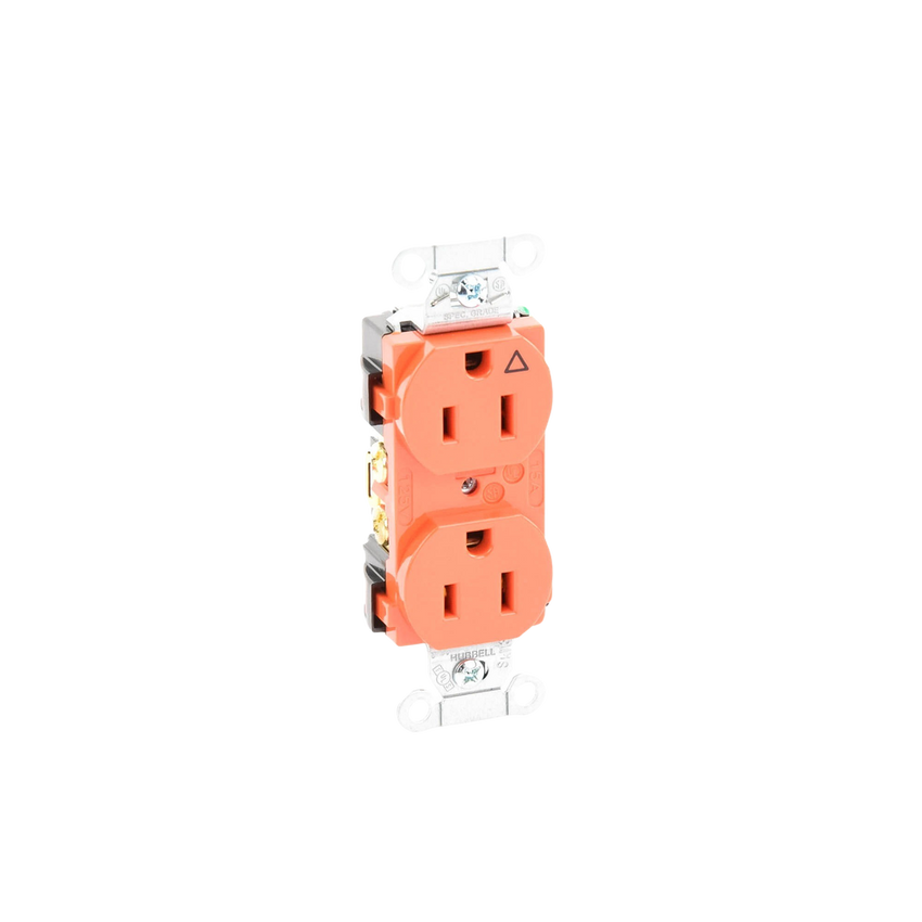 Contacto Dúplex Conexión a Tierra Aislada/ 15A 125V/ 2 polos 3 Hilos/ Nema 5-15R /Grado Comercial/ Color Naranja.