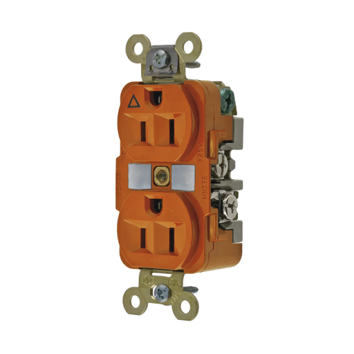 Contacto Dúplex Conexión a Tierra Aislada 15A 125V/ 2 Polos 3 Hilos/ Color Naranja/ Nema 5-15R/ Grado Industrial.