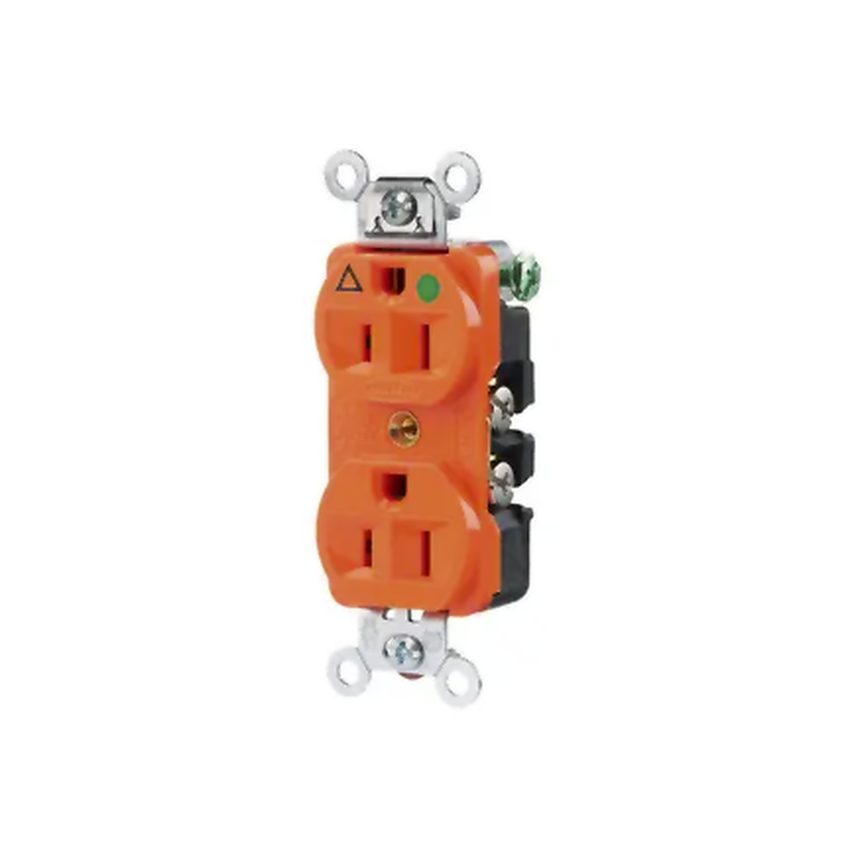 Contacto Dúplex 15 A 125 V 2 Polos, 3 Hilos Color Naranja (Nema 5-15R). Grado Hospital.