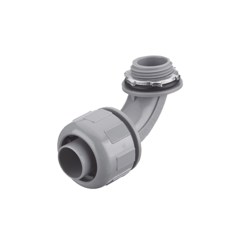 Conector Curvo 90° de Nylon de 3/4" para Tubería Liquidtight Polytuff.