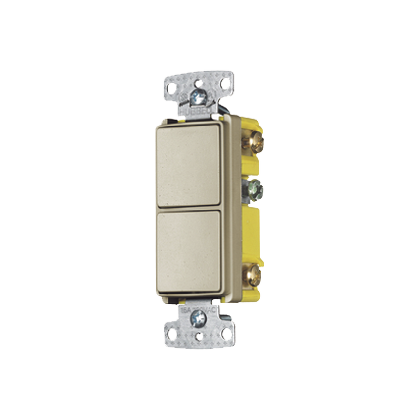 Interruptor Residencial 15 A 120-277 V / 2 Bases Unipolares / Cableado lateral / Color Marfil.