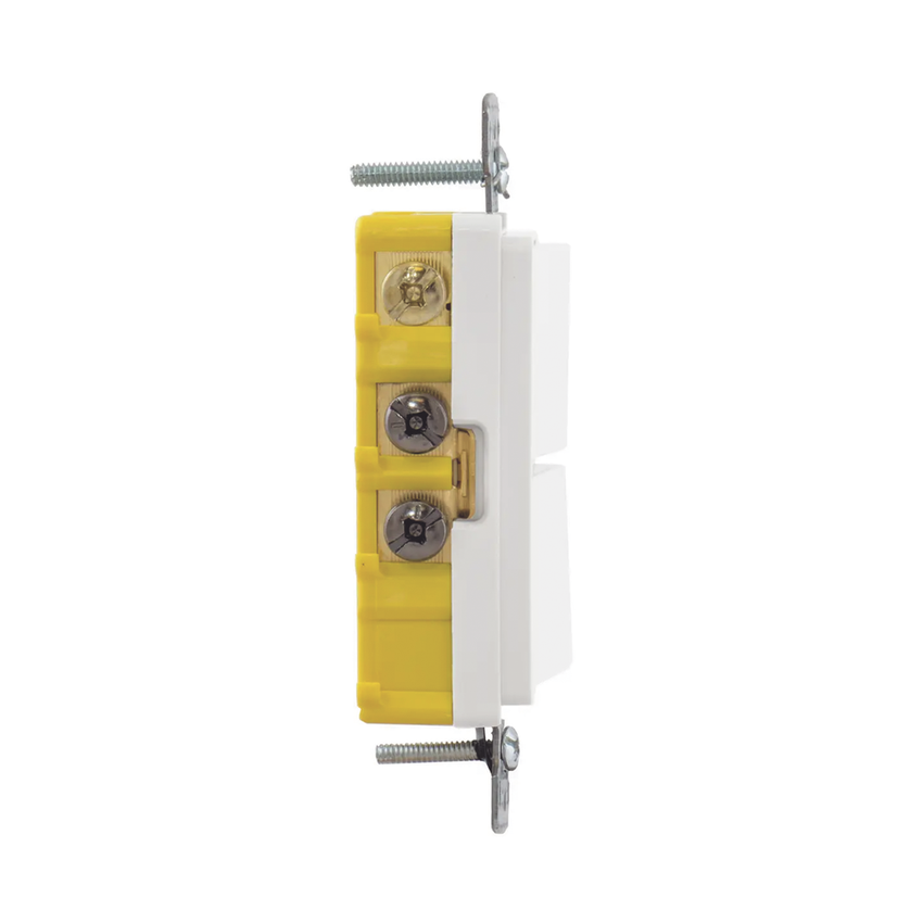 Interruptor Residencial 15 A 120-277 V, 1 Polo 3 Vías, Cableado lateral, Color Blanco.