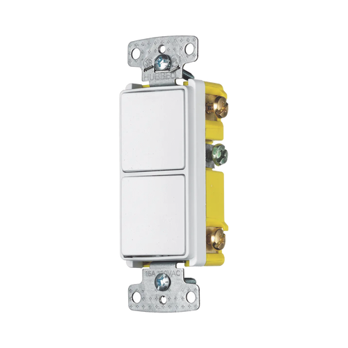 Interruptor Residencial 15 A 120-277 V, 1 Polo 3 Vías, Cableado lateral, Color Blanco.