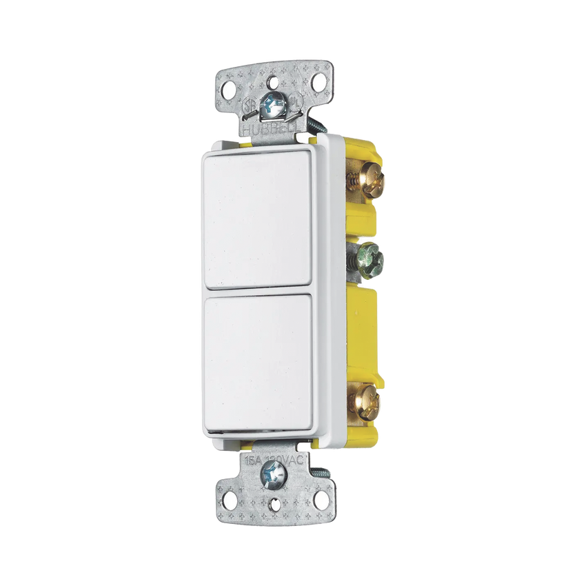 Interruptor Residencial 15 A 120-277 V, 1 Polo 3 Vías, Cableado lateral, Color Blanco.