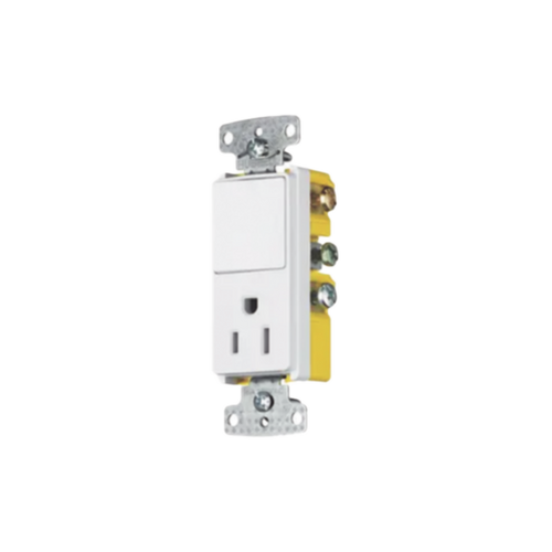 Combinación de Contacto y Apagador Decorador 15A 125V/ Color  Blanco.