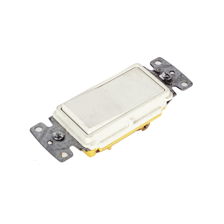 Interruptor Unipolar Residencial 15 A 120-277 V, Cableado Lateral y Trasero, Color Blanco.