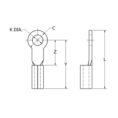 Zapata Terminal de Ojillo  para Tornillo 3/16" (5 mm) y Cable Calibre 16-14 AWG.