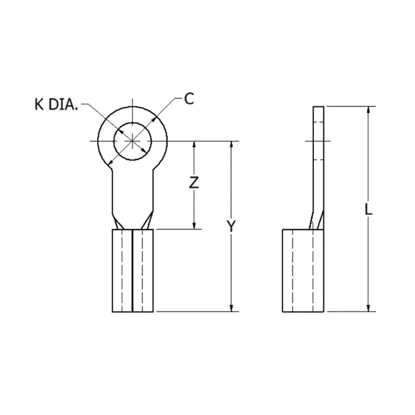 Zapata Terminal de Ojillo  para Tornillo 3/16" (5 mm) y Cable Calibre 16-14 AWG.