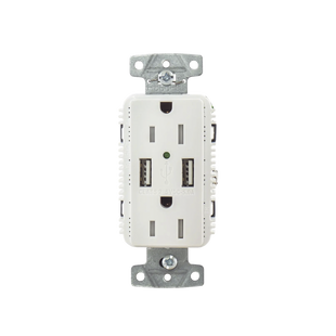 Contacto Dúplex con 2 Puertos USB, 15A 125V, 2 Polos, 3 Hilos, Color Blanco.