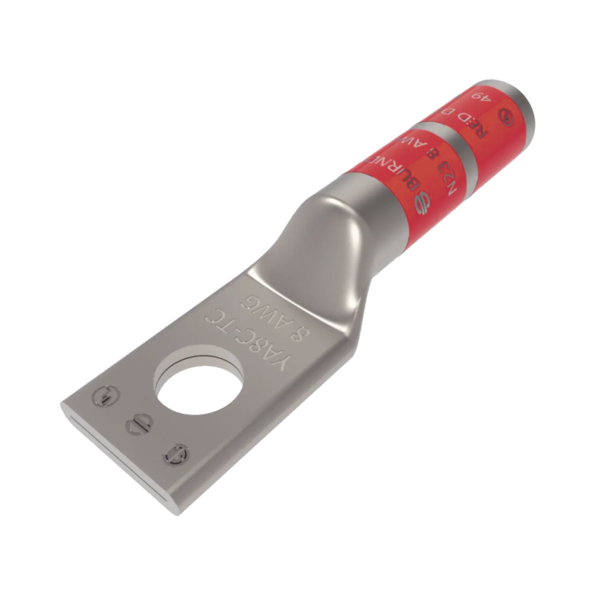 Zapata Terminal de Compresión BURNDY para Tornillo de 1/4" y Calibre 8 AWG / Barril Largo.