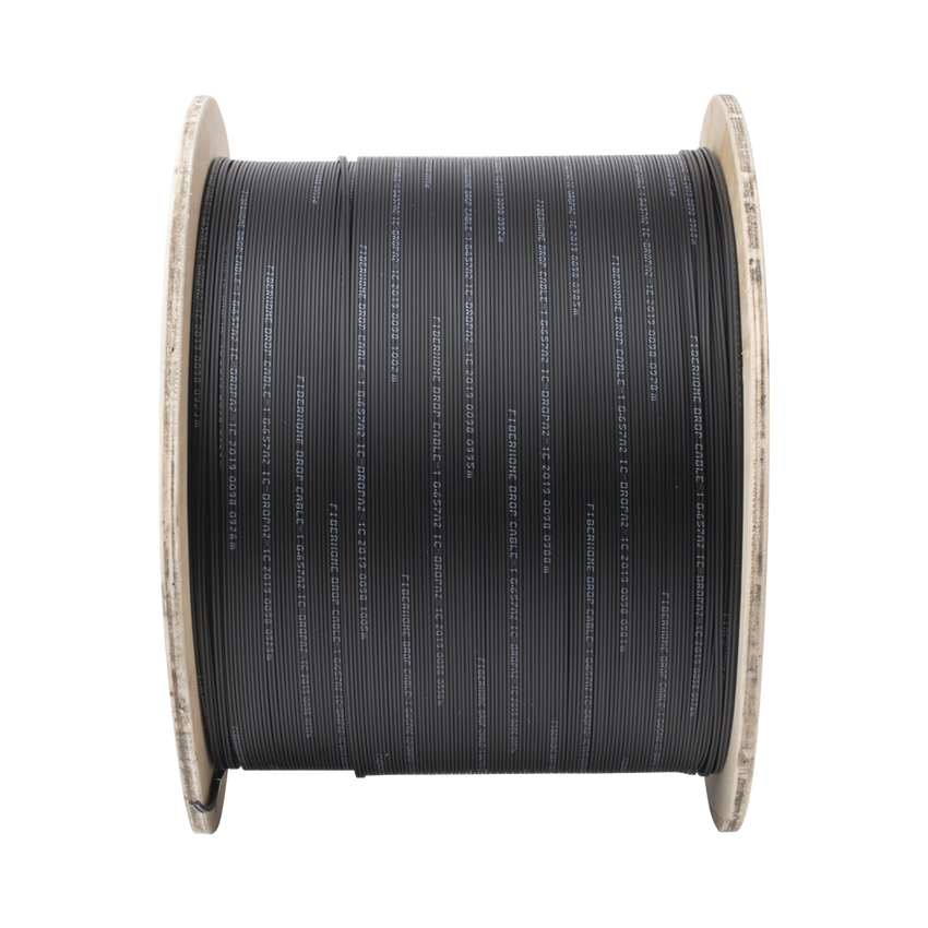 Carrete de 1 km de Fibra Óptica Drop, Interior/Exterior G.657A2 Monomodo de 1 Hilo (Unifibra), Dieléctrica, Forro Negro