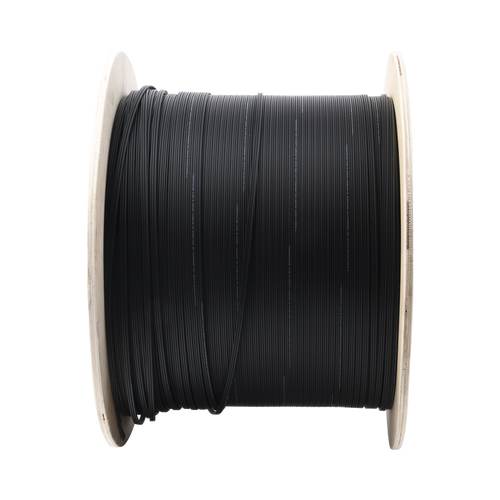 Carrete de 1 km de Fibra Óptica Aérea Mini Figura 8 G.657A2 Tipo Drop, Monomodo de 2 Hilos (Bifibra), Diseñada para Fusionarse, Color Negro, Span 80, (No Soporta Conectores Mecánicos)