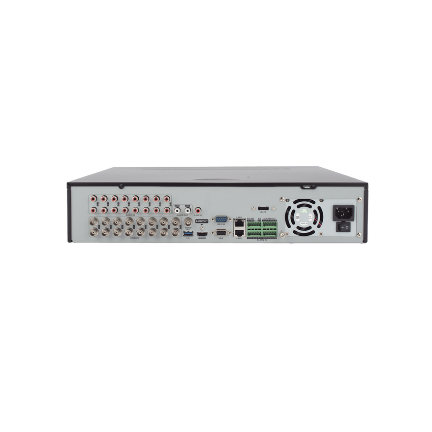 DVR 16 Canales TurboHD + 8 Canales IP / 3K / 5 Megapixel /  8 Bahías de Disco Duro / 16 Entradas de Audio Fisicas (Microfono por Separado) / Audio por coaxitron / Acusense / 16 Entradas de Alarma / POS / H.265+