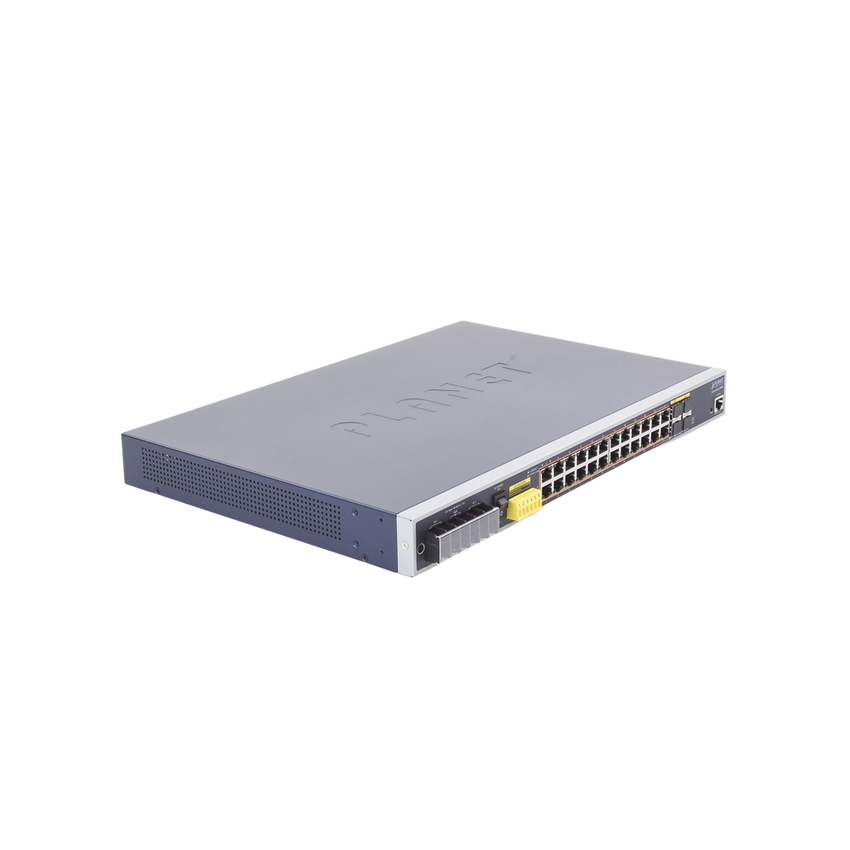 Switch PoE Industrial Capa 3, Con 24 Puertos PoE Gigabit  802.3af/at, 4 Puertos SFP Compartidos 100 / 1000X, Soporta temperaturas extremas de -40 ~ 75°C