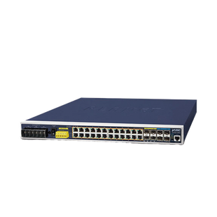 Switch Industrial Capa 3, 24 Puertos Gigabit PoE 802.3af/at, 4 Puertos SFP 1 G, 4 Puertos SFP de 10 G