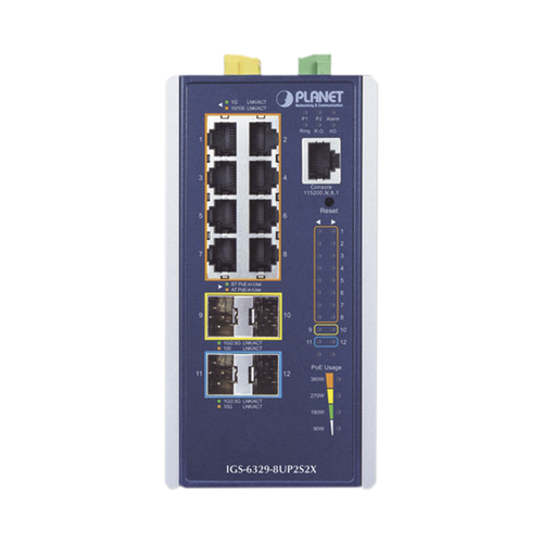 Switch Industrial Administrable Capa 3, Con 8 Puertos PoE Gigabit 802.3bt, 2 Puertos SFP de 1 G / 2.5 G, 2 Puertos SFP 10 G