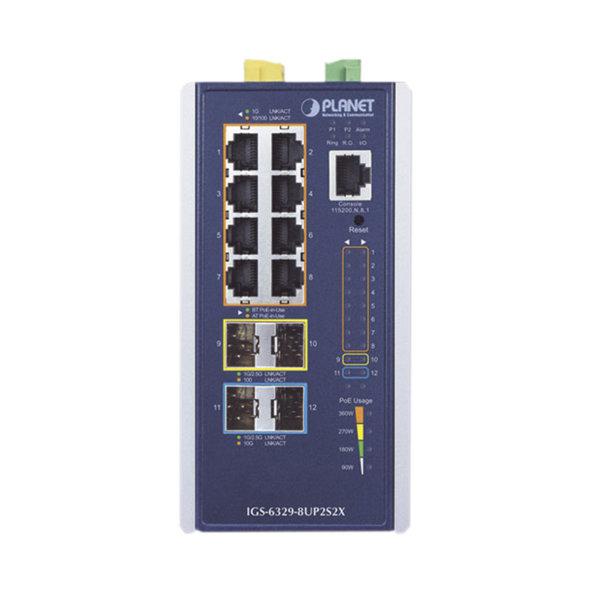 Switch Industrial Administrable Capa 3, Con 8 Puertos PoE Gigabit 802.3bt, 2 Puertos SFP de 1 G / 2.5 G, 2 Puertos SFP 10 G