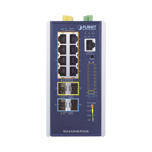Switch Industrial Administrable Capa 3, Con 8 Puertos PoE Gigabit 802.3bt, 2 Puertos SFP de 1 G / 2.5 G, 2 Puertos SFP 10 G
