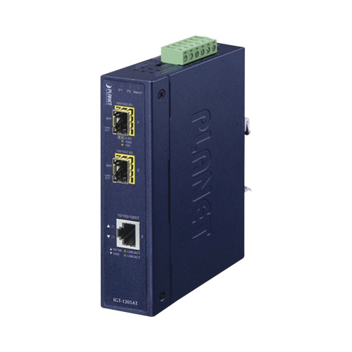 Convertidor de Medios Industrial de 1 Puerto Ethernet 10/100/1000 Base-T a 2 Puertos SFP 100/1000/2500 Base-X