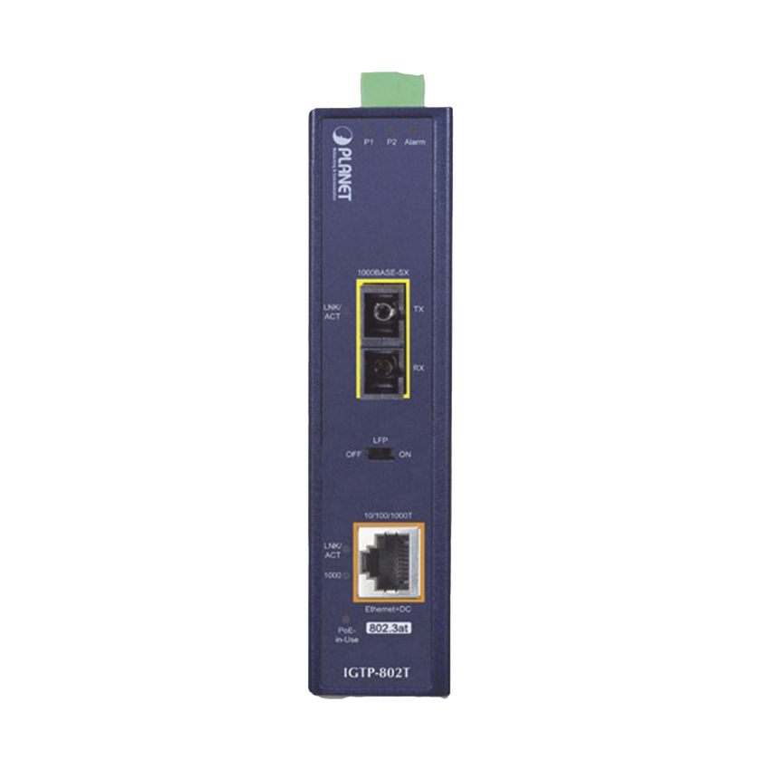 Convertidor de medios industrial PoE+ 1000BASE-SX a 10/100/1000BASE-T 802.3at (SC,MM) -550 m