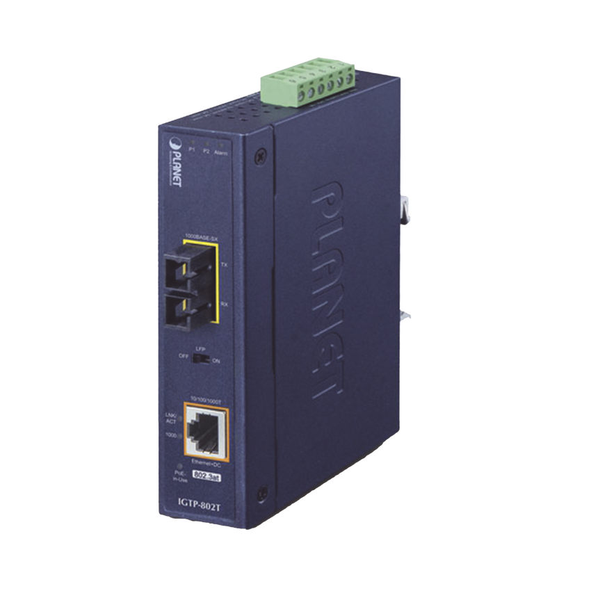 Convertidor de medios industrial PoE+ 1000BASE-SX a 10/100/1000BASE-T 802.3at (SC,MM) -550 m