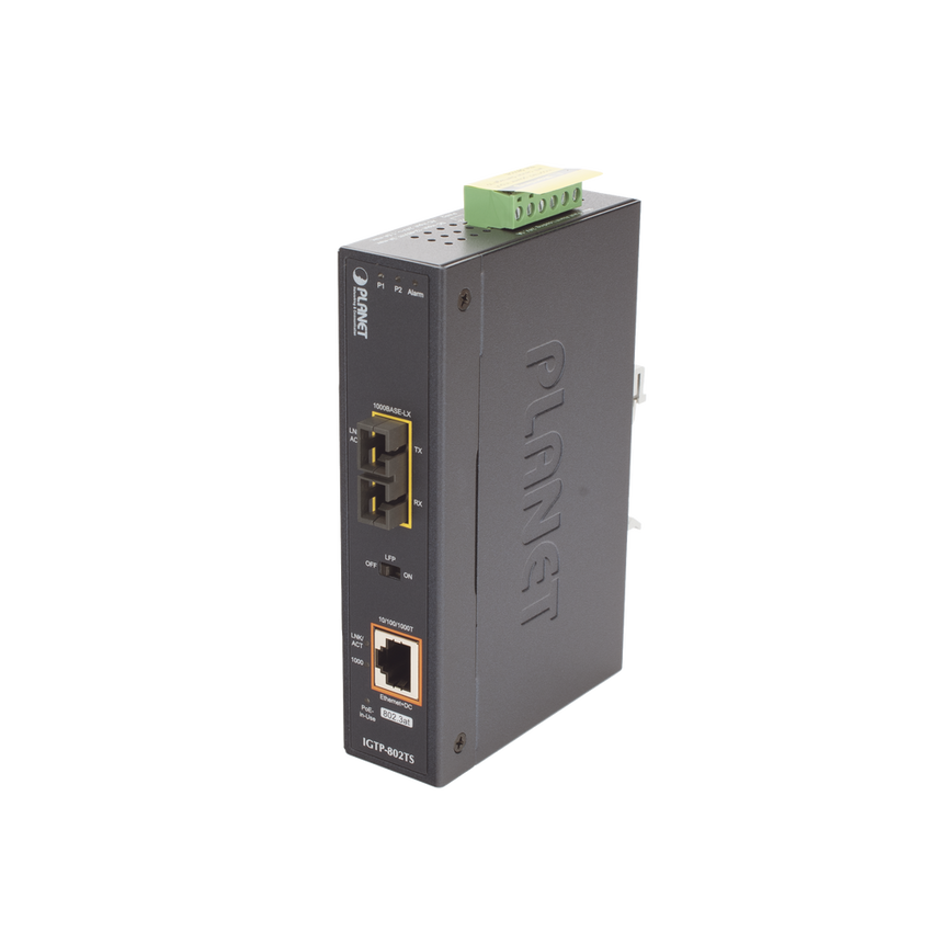 Convertidor de Medios Industrial PoE+ 1000BASE-LX a 10/100/1000BASE-T 802.3at (SC,SM) -20 km