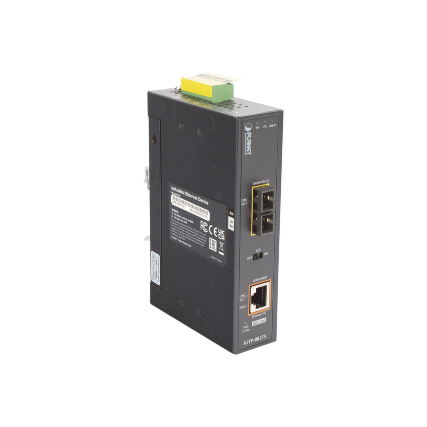 Convertidor de Medios Industrial PoE+ 1000BASE-LX a 10/100/1000BASE-T 802.3at (SC,SM) -20 km