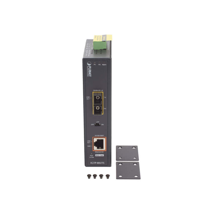 Convertidor de Medios Industrial PoE+ 1000BASE-LX a 10/100/1000BASE-T 802.3at (SC,SM) -20 km