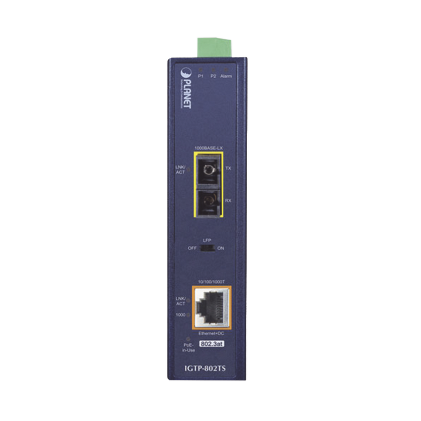 Convertidor de Medios Industrial PoE+ 1000BASE-LX a 10/100/1000BASE-T 802.3at (SC,SM) -20 km
