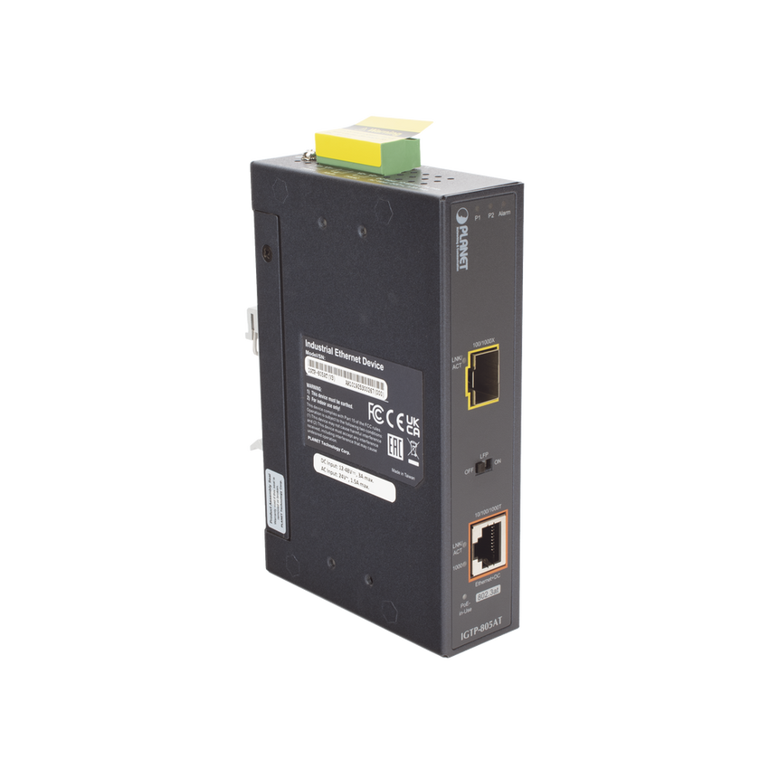 Convertidor de Medios PoE Industrial, Puerto SFP 1000BASE-SX/LX a Puerto RJ45 Gigabit con Salida PoE 802.3at (Hasta 30 W).