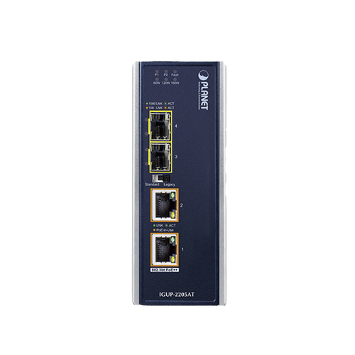 Convertidor de Medios Industrial de 2 Puertos SFP 100/1000X a 2 Puertos RJ45 10/100/1000T 802.3bt PoE++