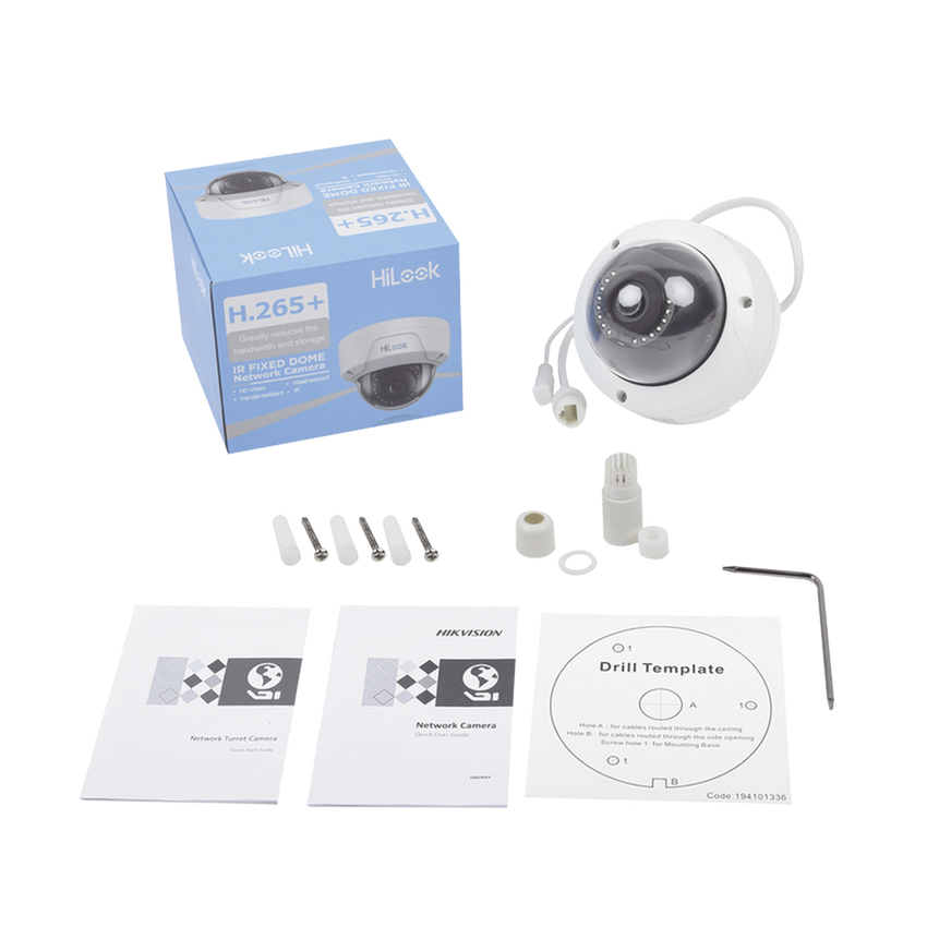 HiLook Series / Domo IP 2 Megapixel / 30 mts IR / Exterior IP67 / IK10 / dWDR / PoE / Lente 2.8 mm / Onvif