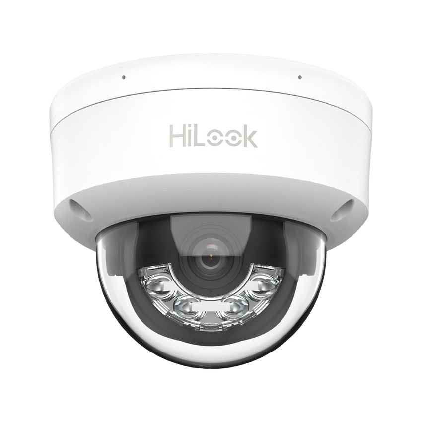 [Dual Light] HiLook Series / Domo IP de 4 Megapixel / Uso en interior / Lente 2.8 mm / 20 mts IR + 20 mts Luz Blanca / Micrófono Integrado / ACUSENSE Lite / PoE / dWDR / H.265+ / ONVIF