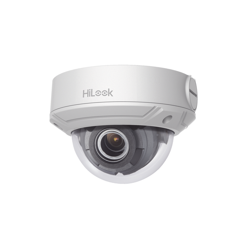 HiLook Series / Domo IP 4 Megapixel / 30 mts IR / Exterior IP67 / PoE / WDR 120 dB / Lente Motorizado 2.8-12 mm / IK10 / MicroSD