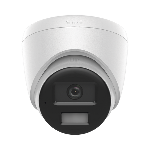 [Dual Light] Turret IP de 2 Megapixel   / Lente 2.8 mm /  Ángulo de visión 101° / 20 mts IR + 15 mts Luz Blanca / Micrófono Integrado / ACUSENSE Lite /  Exterior IP67 / PoE / dWDR / H.265+ / ONVIF